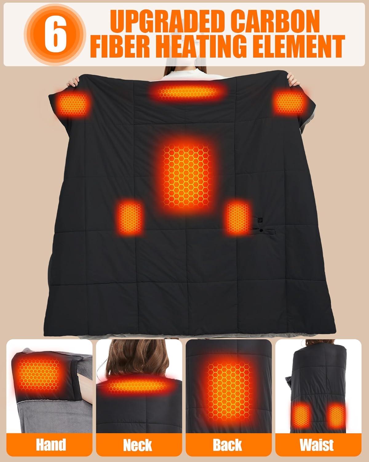 image20000mAh Large Heated Blanket Battery Powered with Upgraded 74V Battery Pack 62x55 in Portable Cordless Throw Electric Rechargeable Heating Blankets Black 62x55 inBlack