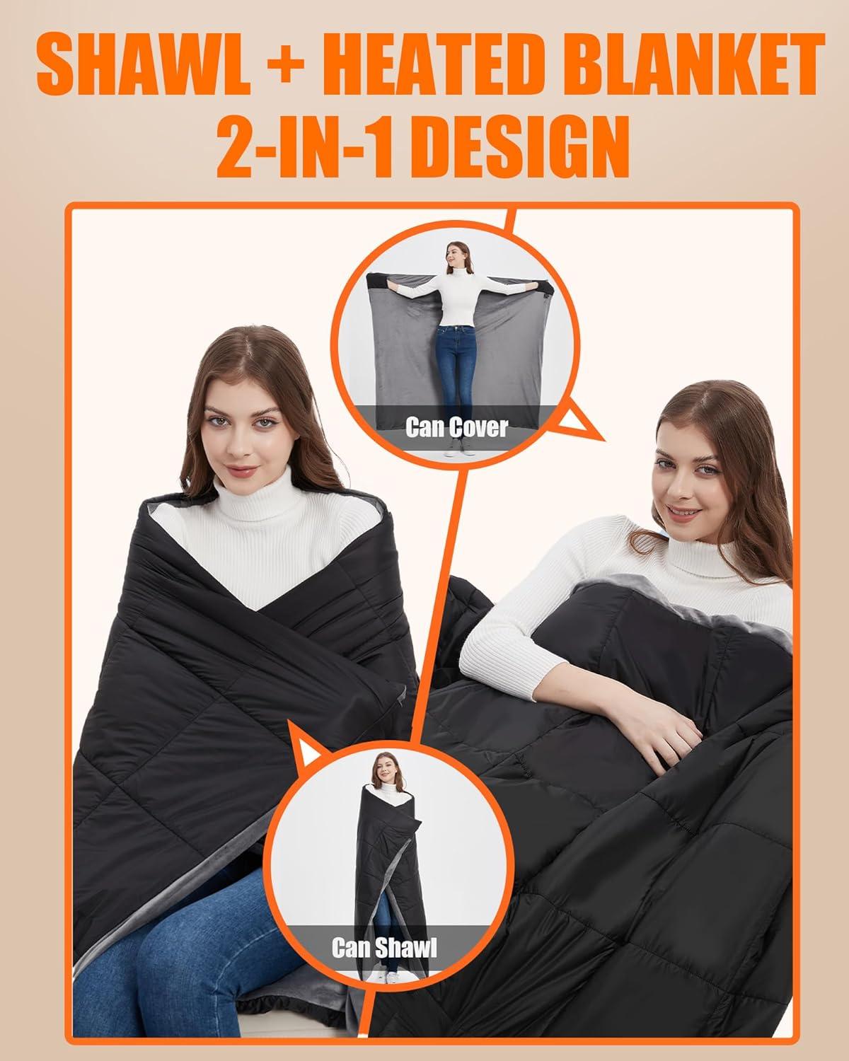 image20000mAh Large Heated Blanket Battery Powered with Upgraded 74V Battery Pack 62x55 in Portable Cordless Throw Electric Rechargeable Heating Blankets Black 62x55 inBlack