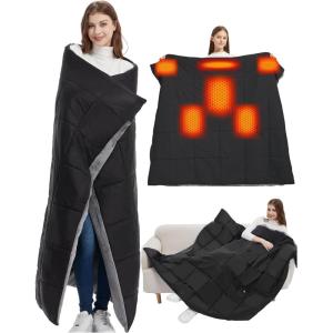 image20000mAh Large Heated Blanket Battery Powered with Upgraded 74V Battery Pack 62x55 in Portable Cordless Throw Electric Rechargeable Heating Blankets Black 62x55 inBlack