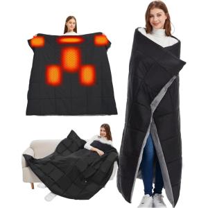 image:image20000mAh Large Heated Blanket Battery Powered 74V Battery Portable Cordless Throw Electric Rechargeable Heating Blankets Black20000mAh Battery 63x55in Adult SizeBlack20000mah Battery