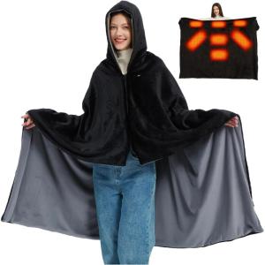 image:imageLarge Heated Blanket Poncho Shawl Battery Powered62x47 in Portable Wireless Cordless 20000mAh 74V Battery Electric BlanketsBlack