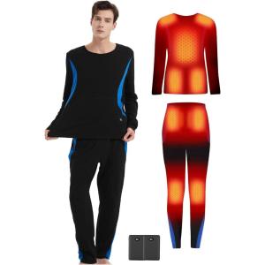 image:imageCYCYHEAT Heated Underwear  Women and Men Elastic Heated Thermal Underwear Pants Set Upgraded 74V 2PCS Battery PackMen Black  Blue