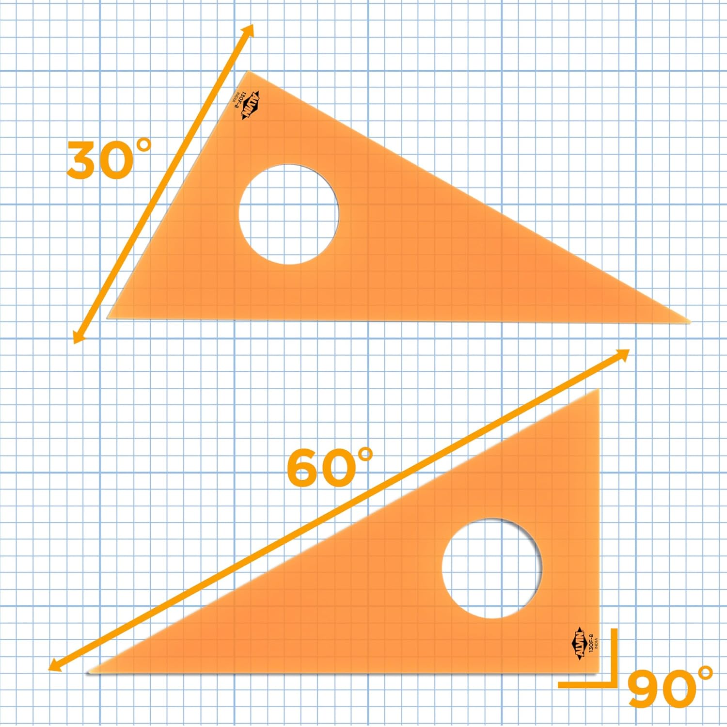 ALVIN 130F4 Fluorescent Professional Acrylic Triangle 3060 Degree Multipurpose Tool for Drafting Design and Architecture Great for Machining and Woodworking  4 Inch14
