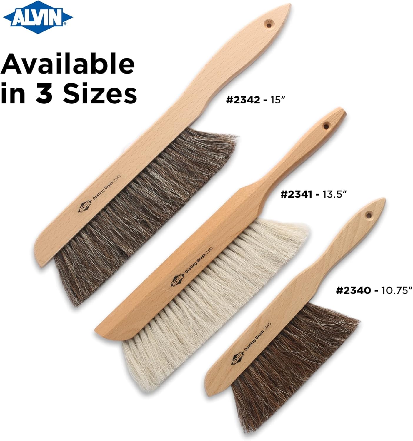 ALVIN 2342 Comfort Curve Dusting Brush 100 Horsehair and Wood Handle Art Drafting and Architecture Cleaning Tool Great for Students Hobbyists and Professionals  15 Inch15 12