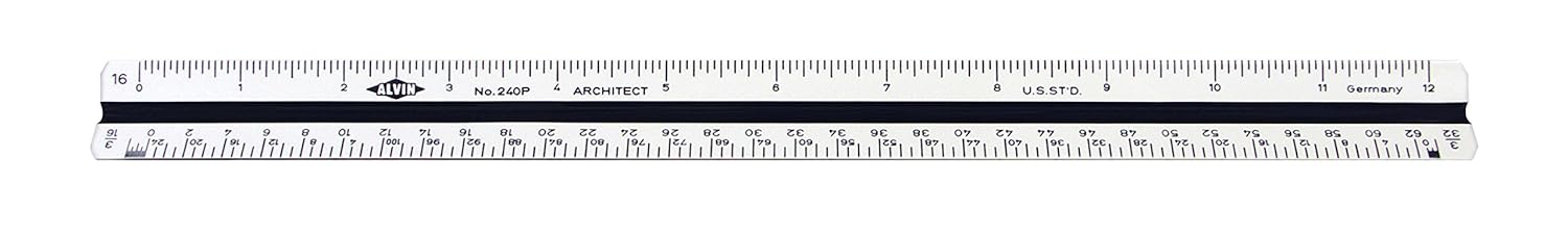 ALVIN Architect Triangular Scale Multipurpose Drafting Ruler for Drawing Planning and Design High Impact Plastic  12 Inch White240P