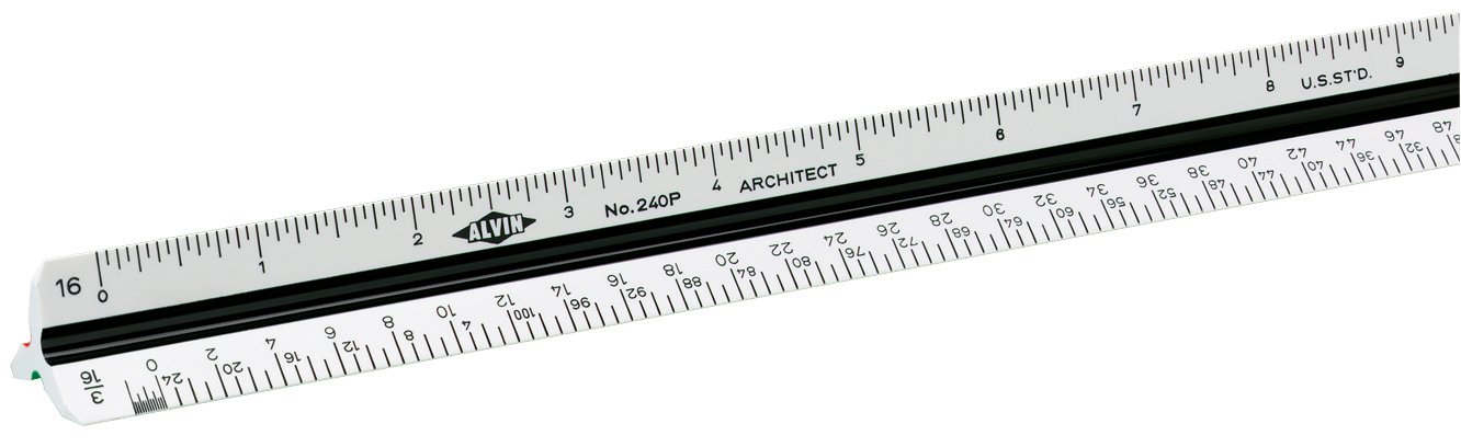 ALVIN Architect Triangular Scale Multipurpose Drafting Ruler for Drawing Planning and Design High Impact Plastic  12 Inch White240P