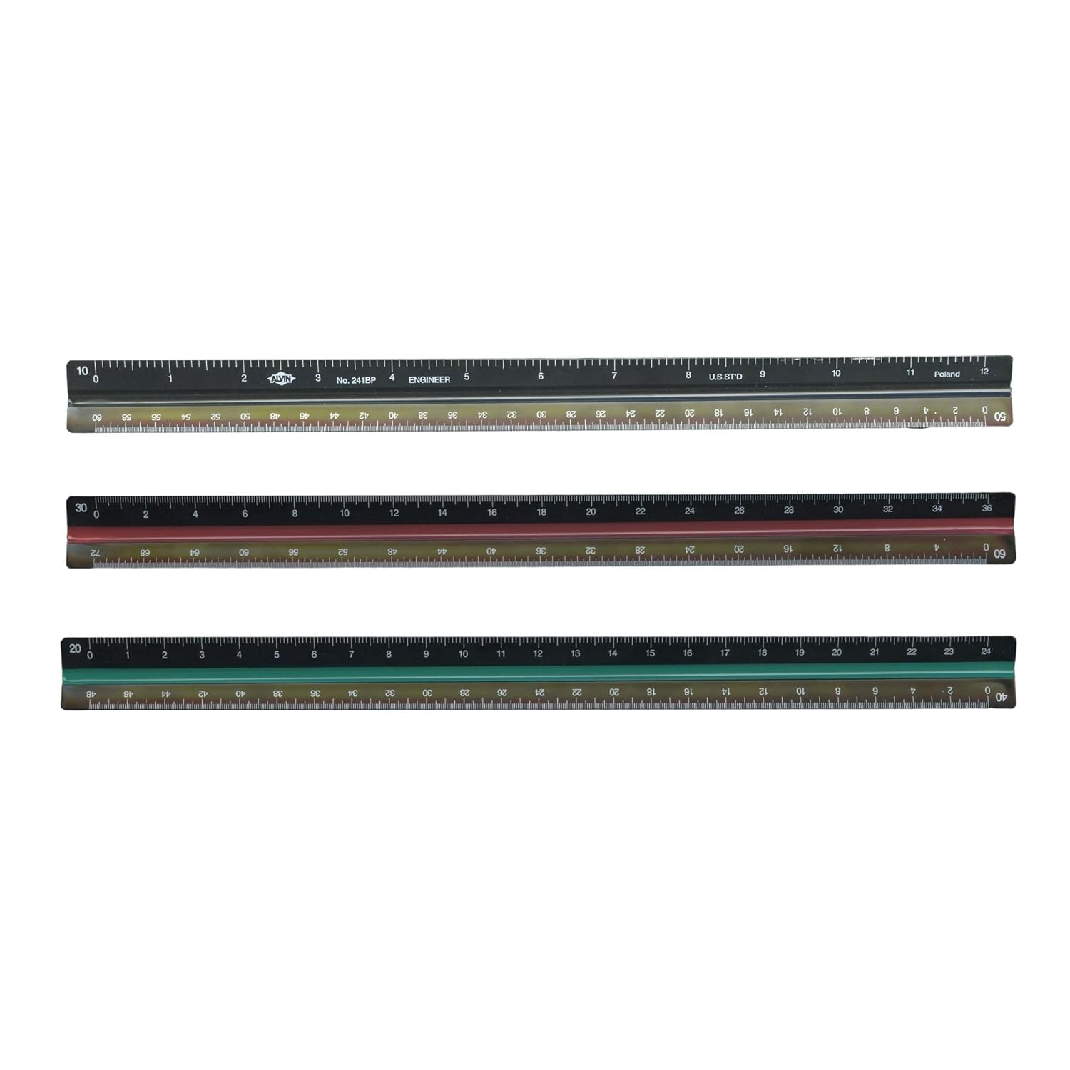 ALVIN Architect Triangular Scale Multipurpose Drafting Ruler for Drawing Planning and Design High Impact Plastic  12 Inch White241BP