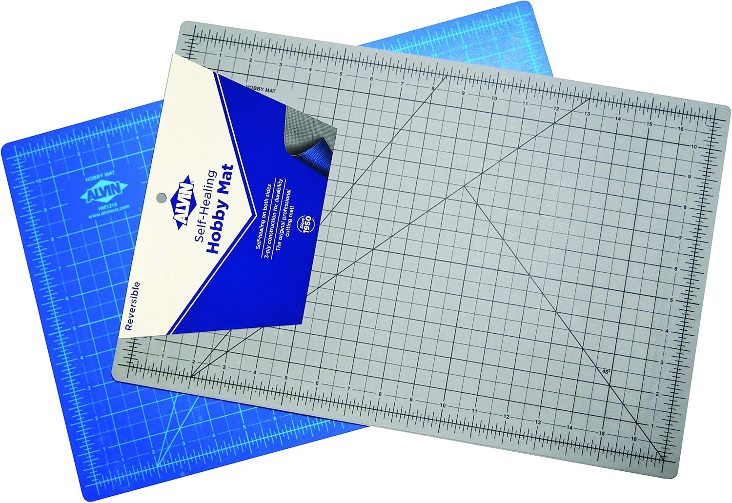 ALVIN HM SelfHealing Cutting Mat for Hobbies 12 x 18 inch  DoubleSided BlueGrey  3Layer Gridded Surface for Arts Crafts and Sewing  Model HM121812L x 85W