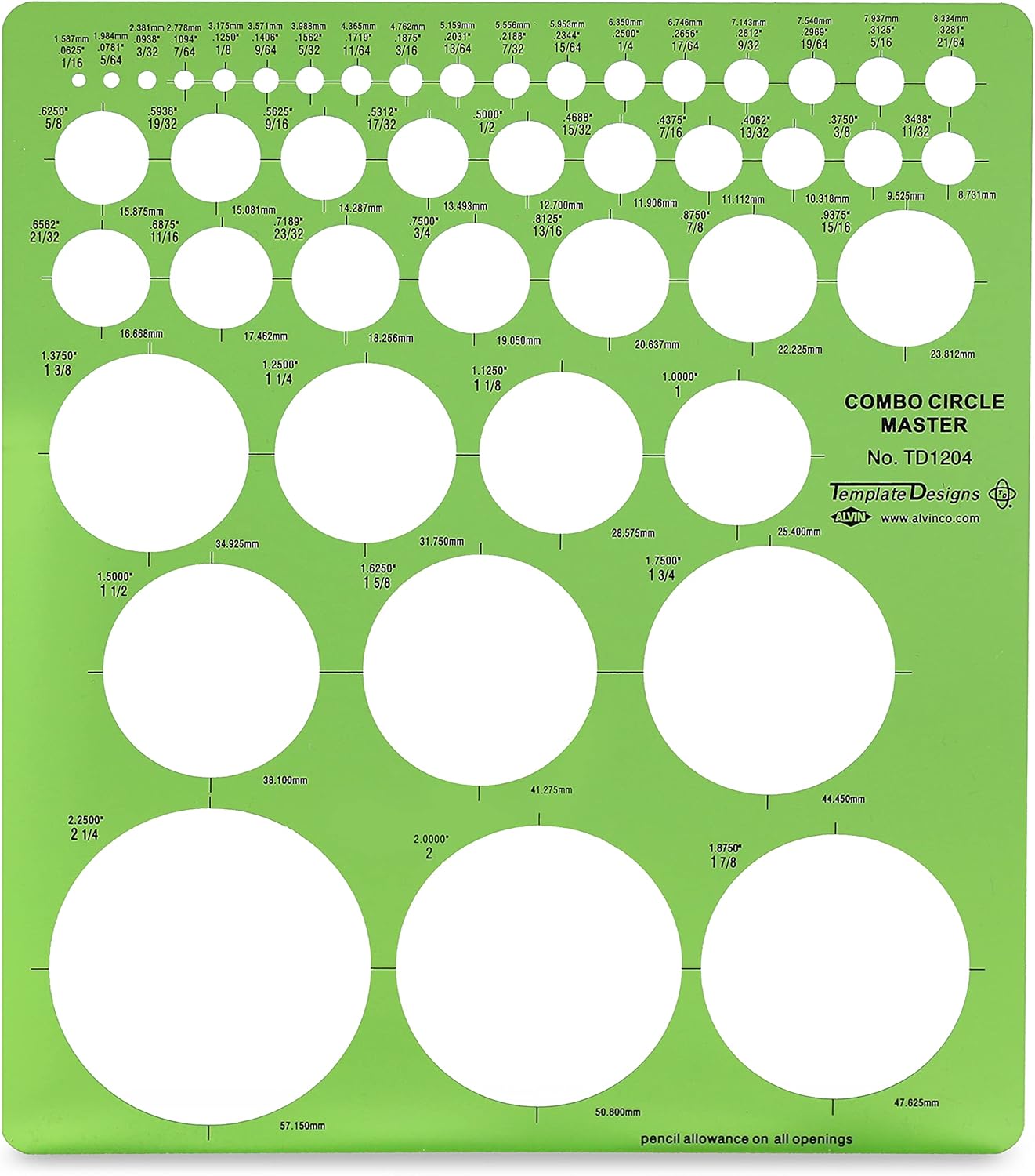 ALVIN TD1201 Large Circles Guide Template Drawing and Drafting Tool for Artists Architects Design and Drafting 15quot to 35quot ScaleCombo Circle Master Template