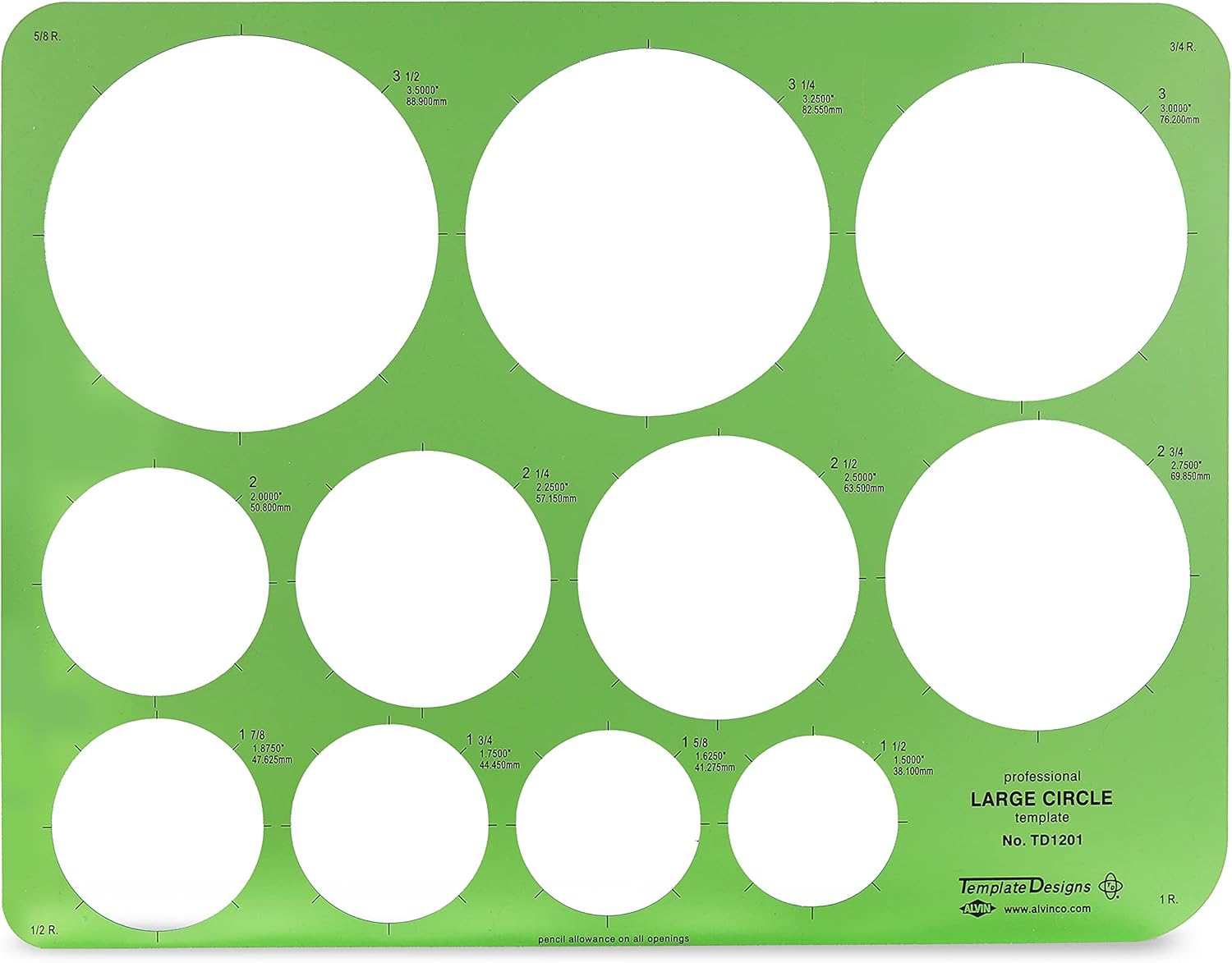 ALVIN TD1201 Large Circles Guide Template Drawing and Drafting Tool for Artists Architects Design and Drafting 15quot to 35quot ScaleLarge Circle Template