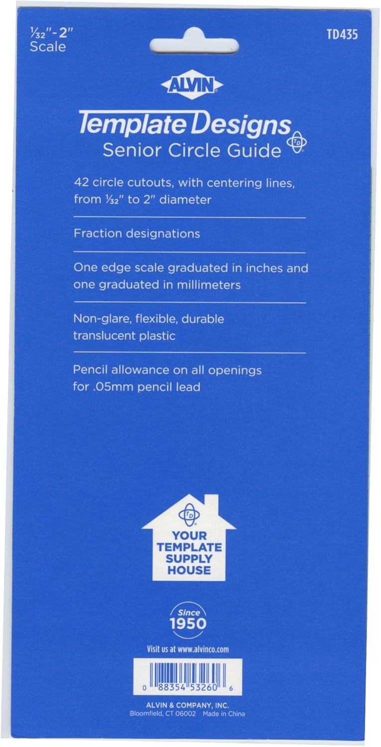 ALVIN TD1201 Large Circles Guide Template Drawing and Drafting Tool for Artists Architects Design and Drafting 15quot to 35quot ScaleSenior Circle Guide