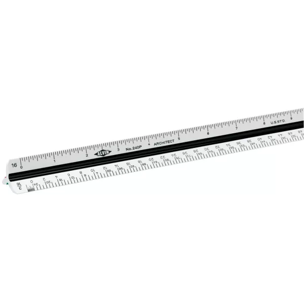 ALVIN Architect Triangular Scale Multipurpose Drafting Ruler for Drawing Planning and Design High Impact Plastic  12 Inch White240P