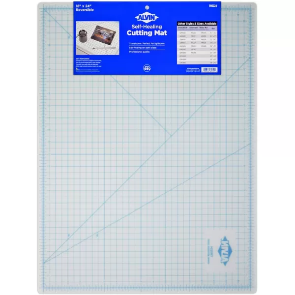 ALVIN TM Translucent Cutting Mat 18 x 24 inch  3mm Layer with Grid on 1 Side  Light Box Compatible  Model TM2224Translucent