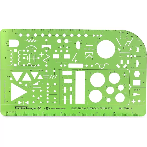 imageALVIN TD1515 ElecricElectronic Template Design Tool for Students and Professionals Size 525quot x 825quot x 03quotElectrical  Electronic Template