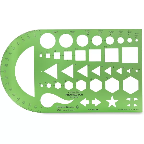 imageALVIN TD422 General Purpose Drawing Drafting Template General Ruling Templates for Curves and Odd Shapes  4 78quot x 6 18quotProtractor Template