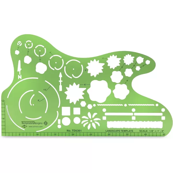 imageALVIN TD5361 Landscape Design Template Drawing and Drafting Tool for Artists Architects Design and Drafting 18 Inches ScaleLandscape Temp 18In Scale