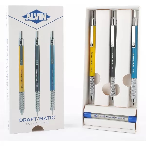imageAlvin DraftMatic Mechanical Pencil 3 Pack Stainless Steel Drawing and Design Tools Great for Drafting Architecture Engineering and Art  Includes 03mm 05mm and 07mm