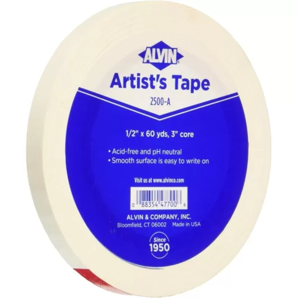 imageALVIN Artist Tape 12quot Inch 60 Yards Model 2500A for Water Color Drafting Labeling Marking Framing Design AcidFree Low Tack White Pro Art Tape for Paper Canvas  60 Yards Roll