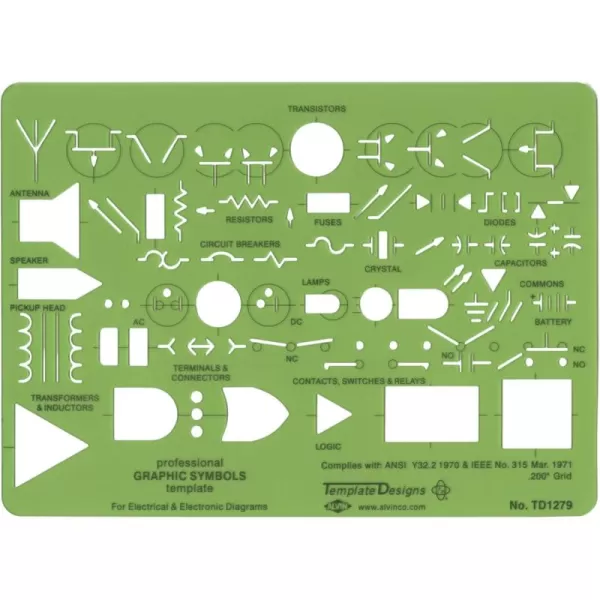 imageALVIN TD1515 ElecricElectronic Template Design Tool for Students and Professionals Size 525quot x 825quot x 03quotElectric  Electronic Template