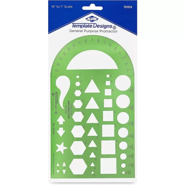imageALVIN TD422 General Purpose Drawing Drafting Template General Ruling Templates for Curves and Odd Shapes  4 78quot x 6 18quotProtractor Template