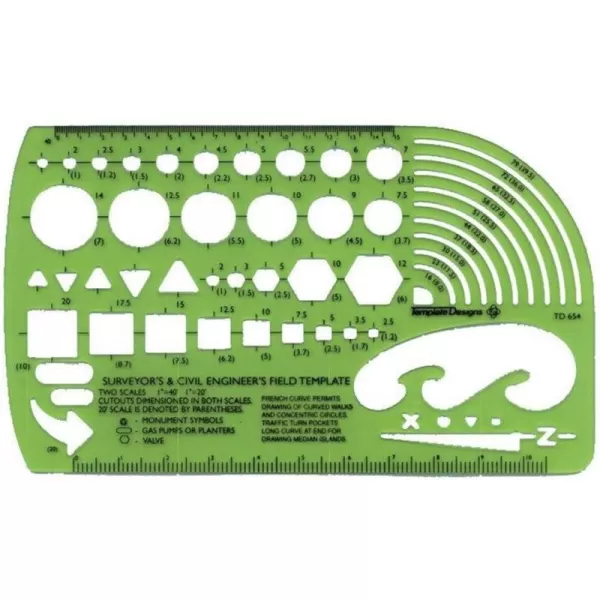 imageALVIN TD5361 Landscape Design Template Drawing and Drafting Tool for Artists Architects Design and Drafting 18 Inches ScaleSurveyEng Field Template