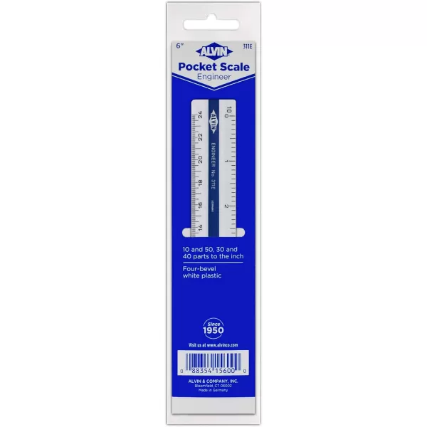 imageALVIN Flat Pocket Engineer Scale Ruler Model 311E White Plastic  6quot inchesEngineer