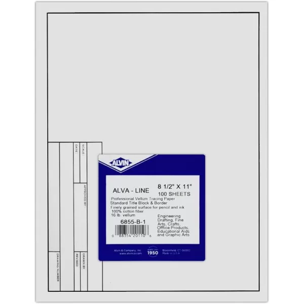 imageALVIN 6855B3 AlvaLine Tracing Paper Pack with Title Block and Border Vellum Paper Suitable with Pencil and Pen No Smudge  100 Sheet Pack 11quot x 17quot85 x 11