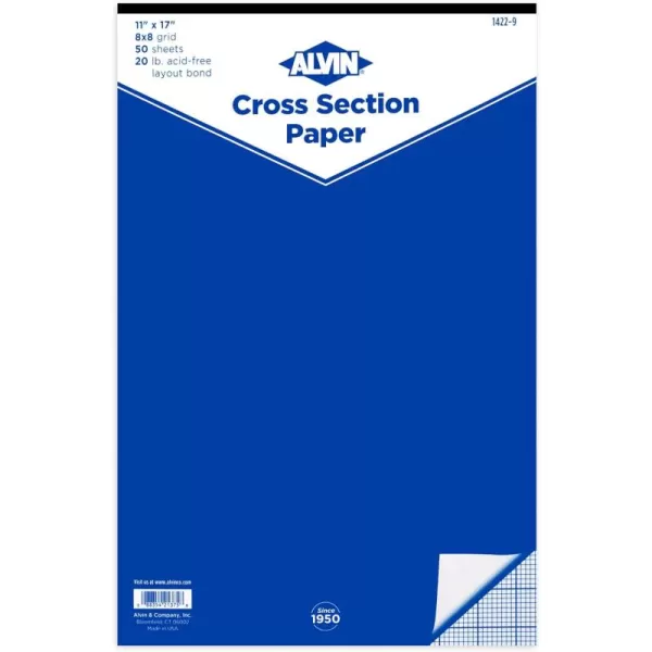 imageALVIN Cross Section Graph Paper Pad 85quot x 11quot Model 14224 AcidFree Use with Pencil or Ink Laser Copier and Inkjet Compatible 8quot x 8quot Grid  50 Sheet Pad 85 x 11 Inch8 x 8 Grid  50 Sheet Pad  11 x 17