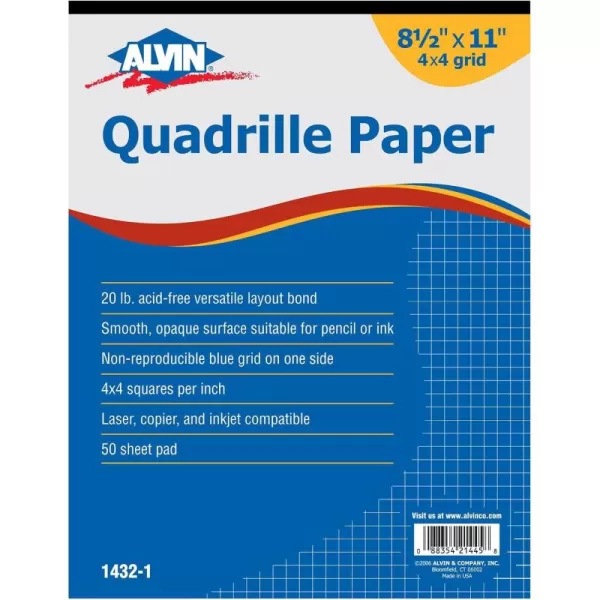 imageALVIN Quadrille Paper Pad 50 Sheets of 85quot x 11quot Model 14321 Drafting and Graph Paper Suitable for Pencil and Ink Printer Compatible 4quot x 4quot Grid  50 Sheet Pad 85quot x 11quot85 x 11