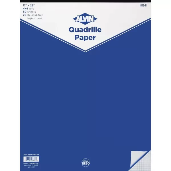 imageALVIN Quadrille Paper Pad 50 Sheets of 85quot x 11quot Model 14321 Drafting and Graph Paper Suitable for Pencil and Ink Printer Compatible 4quot x 4quot Grid  50 Sheet Pad 85quot x 11quot17 x 22