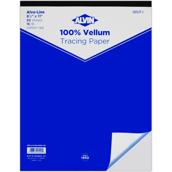 imageALVIN Tracing Paper Pad Model 6855P3 AlvaLine Vellum Tracing Paper Pad Medium Weight Finely Grained Surface Suitable with Pencil and Pen No Smudge  50 Sheet Pad 11quot x 17quot8 12 x 11