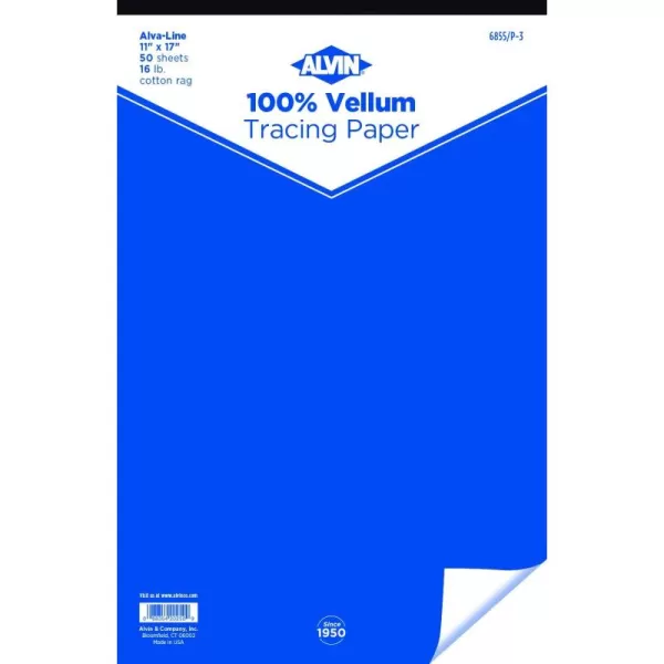 imageALVIN Tracing Paper Pad Model 6855P3 AlvaLine Vellum Tracing Paper Pad Medium Weight Finely Grained Surface Suitable with Pencil and Pen No Smudge  50 Sheet Pad 11quot x 17quot11 x 17