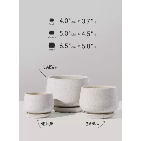 imageLE TAUCI Plant Pots 415165 inch Set of 3 Ceramic Planters with Drainage Hole and Saucer Indoor Flower Pot with Hole Mesh Pad Gifts for Mom BlackReactive Glaze Beige