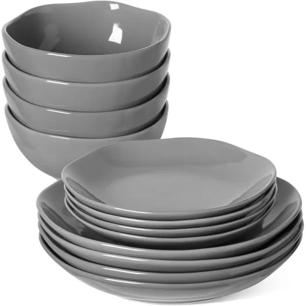 imageLE TAUCI Dinnerware Sets 12 Piece Serve for 4 Ceramic Plates and Bowls Set 10quot Dinner Plates  8quot Salad Dish  22 oz Bowl x 4 Suit For House Warming Wedding Dishwasher Microwave Oven safe  GreyGray