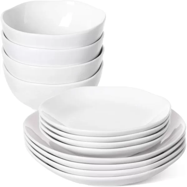 imageLE TAUCI Dinnerware Sets 12 Piece Serve for 4 Ceramic Plates and Bowls Set 10quot Dinner Plates  8quot Salad Dish  22 oz Bowl x 4 Suit For House Warming Wedding Dishwasher Microwave Oven safe  GreyWhite