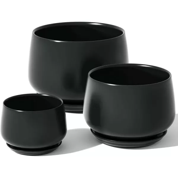 imageLE TAUCI Plant Pots 415165 inch Set of 3 Ceramic Planters with Drainage Hole and Saucer Indoor Flower Pot with Hole Mesh Pad Gifts for Mom BlackBlack