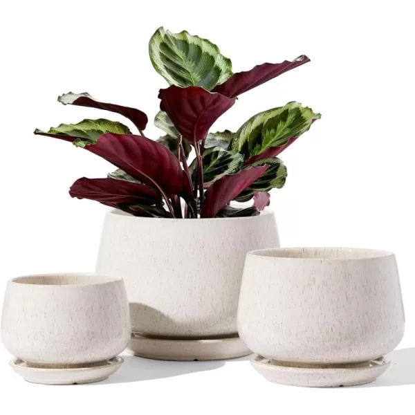 imageLE TAUCI Plant Pots 415165 inch Set of 3 Ceramic Planters with Drainage Hole and Saucer Indoor Flower Pot with Hole Mesh Pad Gifts for Mom BlackReactive Glaze Beige