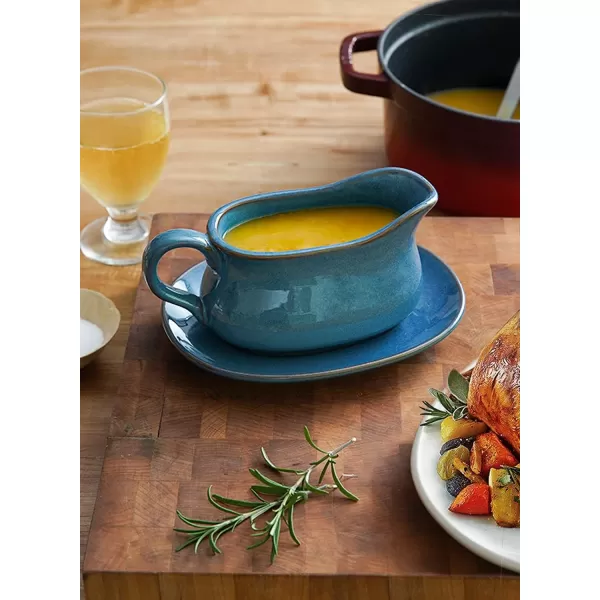 imageLE TAUCI 17oz Gravy Boat with Saucer Stand Set of 2 Ceramic Sauce Boat with Tray for Salad Dressings Creamer Broth Black Pepper WhiteCeylon Blue