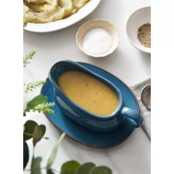 imageLE TAUCI 17oz Gravy Boat with Saucer Stand Set of 2 Ceramic Sauce Boat with Tray for Salad Dressings Creamer Broth Black Pepper WhiteCeylon Blue