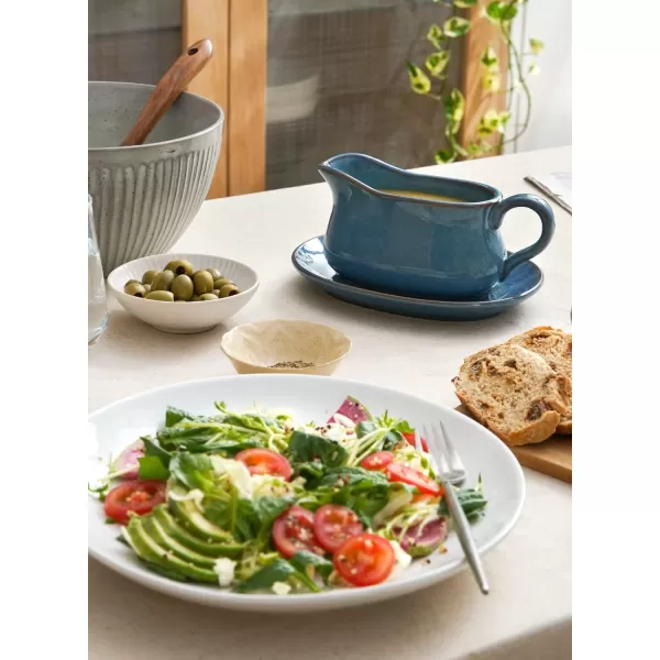 imageLE TAUCI 17oz Gravy Boat with Saucer Stand Set of 2 Ceramic Sauce Boat with Tray for Salad Dressings Creamer Broth Black Pepper WhiteCeylon Blue
