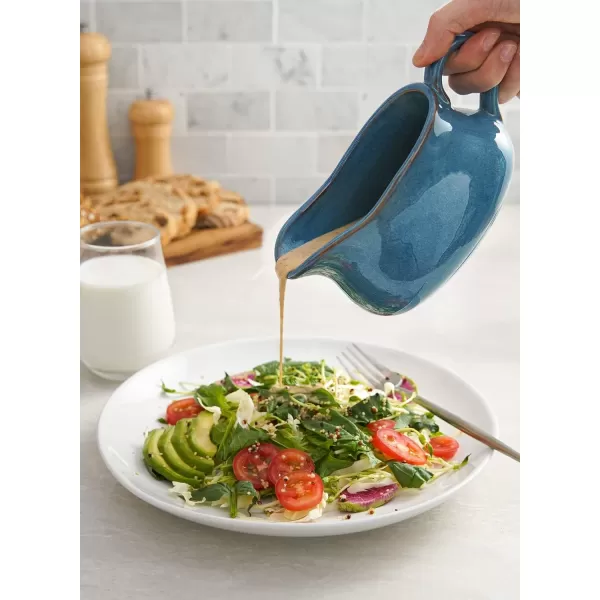 imageLE TAUCI 17oz Gravy Boat with Saucer Stand Set of 2 Ceramic Sauce Boat with Tray for Salad Dressings Creamer Broth Black Pepper WhiteCeylon Blue