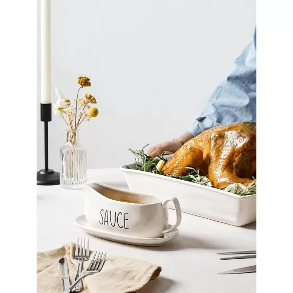 imageLE TAUCI 17oz Gravy Boat with Saucer Stand Set of 2 Ceramic Sauce Boat with Tray for Salad Dressings Creamer Broth Black Pepper WhiteOyster White