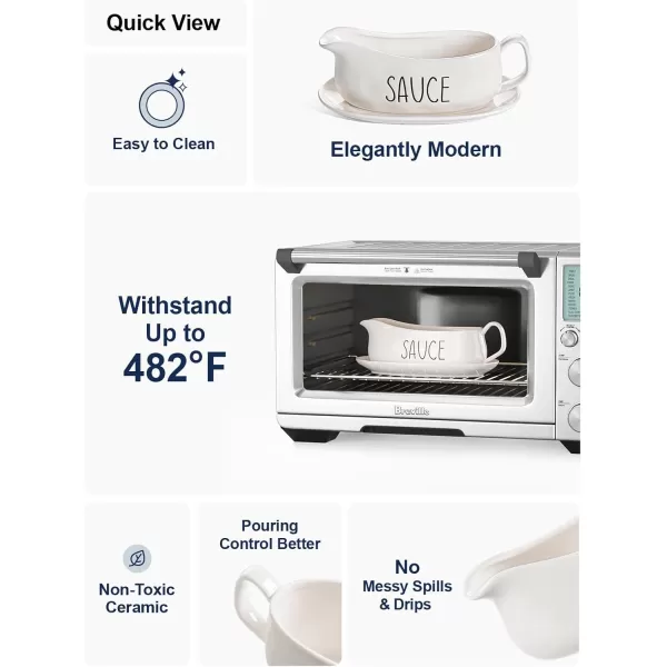 imageLE TAUCI 17oz Gravy Boat with Saucer Stand Set of 2 Ceramic Sauce Boat with Tray for Salad Dressings Creamer Broth Black Pepper WhiteOyster White