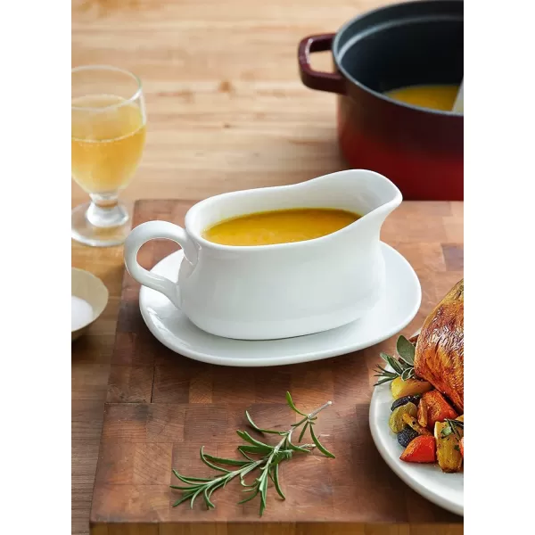 imageLE TAUCI 17oz Gravy Boat with Saucer Stand Set of 2 Ceramic Sauce Boat with Tray for Salad Dressings Creamer Broth Black Pepper WhiteWhite