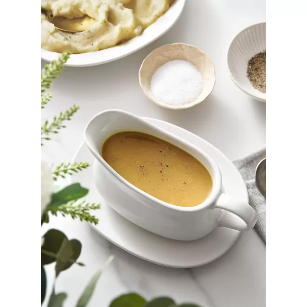 imageLE TAUCI 17oz Gravy Boat with Saucer Stand Set of 2 Ceramic Sauce Boat with Tray for Salad Dressings Creamer Broth Black Pepper WhiteWhite