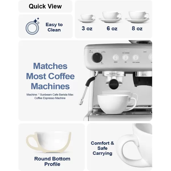 imageLE TAUCI 3 oz Espresso Cups with Saucers Demitasse Coffee Cup for Shot Lungo Ristretto  3 inch Set of 4 WhiteWhite