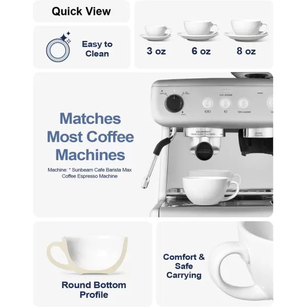 imageLE TAUCI 3 oz Espresso Cups with Saucers Demitasse Coffee Cup for Shot Lungo Ristretto  3 inch Set of 4 WhiteWhite