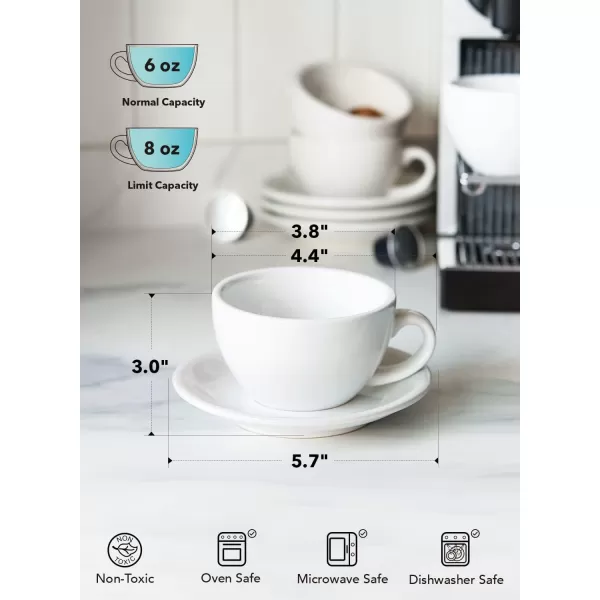 imageLE TAUCI 3 oz Espresso Cups with Saucers Demitasse Coffee Cup for Shot Lungo Ristretto  3 inch Set of 4 WhiteWhite