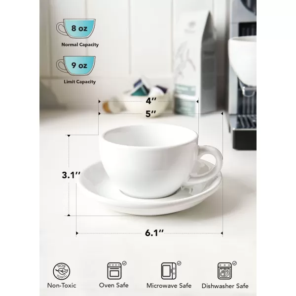 imageLE TAUCI 3 oz Espresso Cups with Saucers Demitasse Coffee Cup for Shot Lungo Ristretto  3 inch Set of 4 WhiteWhite