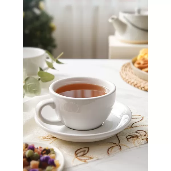 imageLE TAUCI 3 oz Espresso Cups with Saucers Demitasse Coffee Cup for Shot Lungo Ristretto  3 inch Set of 4 WhiteWhite